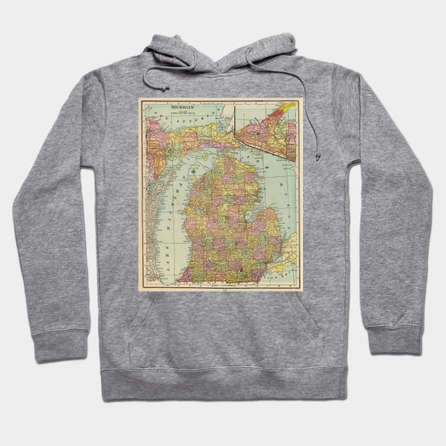 Vintage Map of Michigan (1909) Hoodie by Bravuramedia